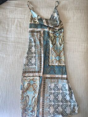 Bishop + Young Satin Paisley Cowl Neck Slip Dress | Medium